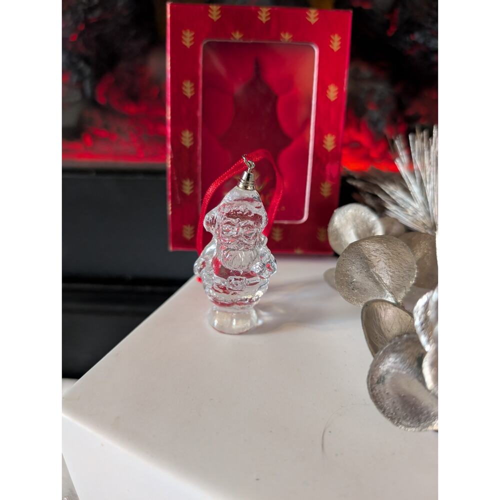 Wallace Lead Crystal Santa Ornament 24% Lead Glass Taiwan 1990s Vintage Holiday